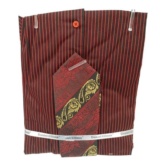MEN'S DANIEL ELLISSA RED/BLACK ALL OVER BODY PINSTRIPED DRESS SHIRT. DS3827P2. - Picture 3 of 4